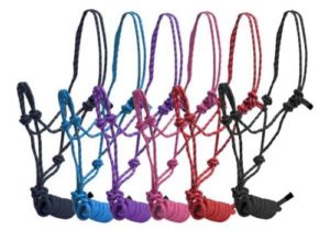 Showman Full Size Teal Beaded Nose Cowboy Knot Rope Halter With 7' Lead for sale online