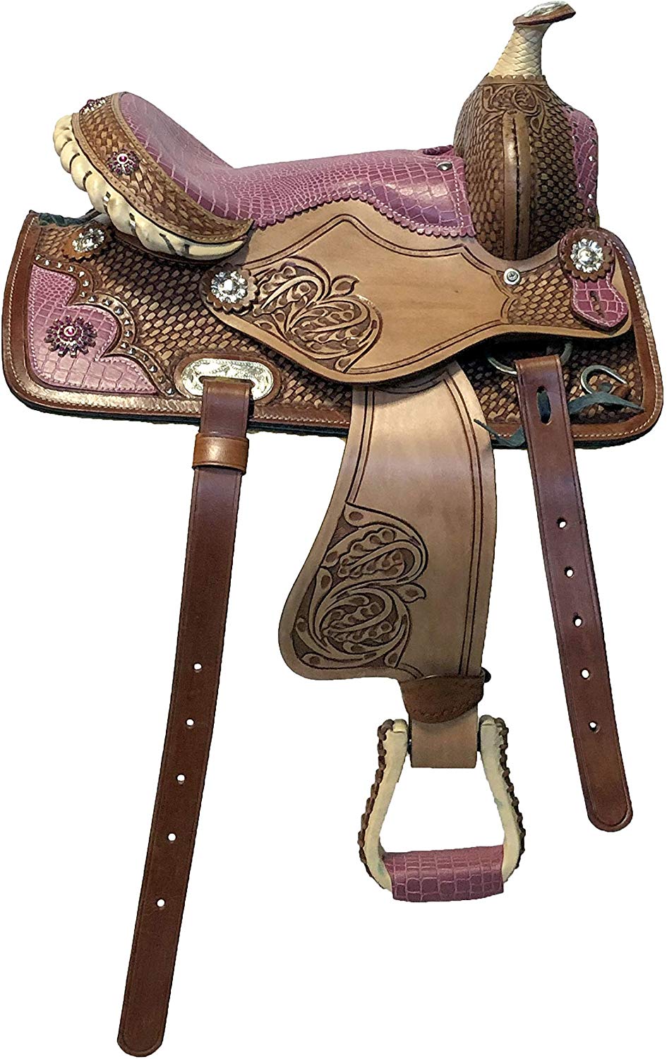 10" Youth Mini Pony Western Leather Saddle with Pink or Black Suede Seat 